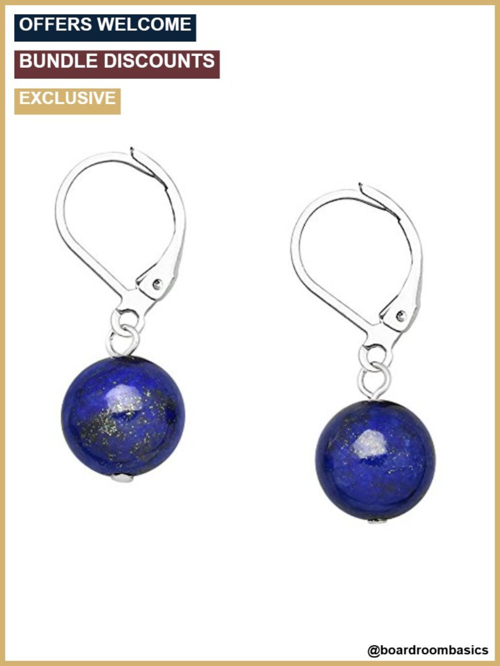 10mm Round Natural Stone Earrings High Polished Rhodium Leverback Dangle